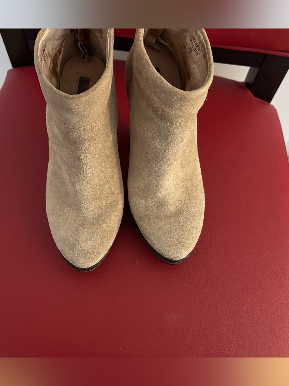 Modern Vintage Beige Suede Ankle Booties